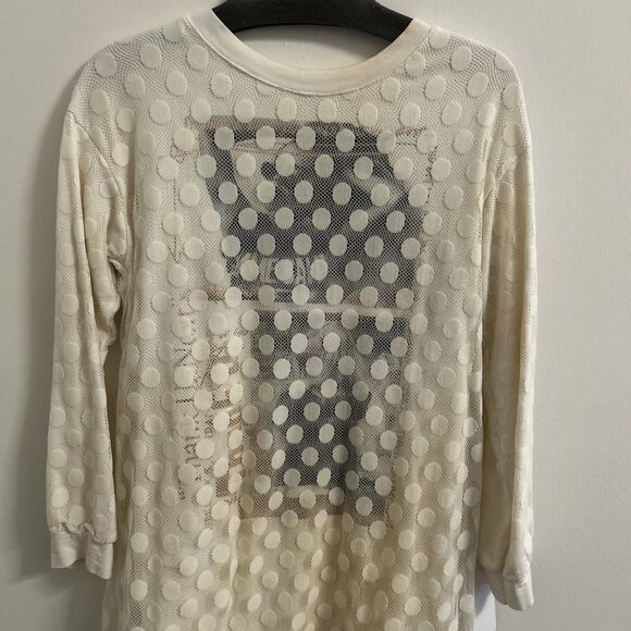 NWT MYASTREET Ivory Polka Dot Mesh Tunic Top Long Sleeve Stretch One Size - Picture 3 of 7